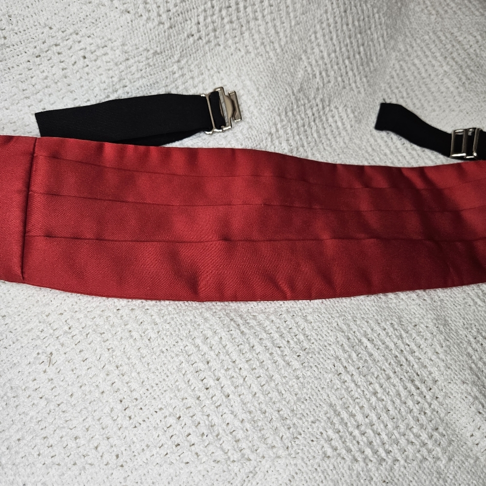 Santana Cummerbund Solid Print Silk Broad Waist Pleated RED Formal Wear